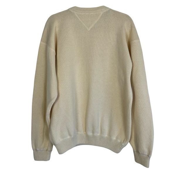 TOMMY HILFIGER Vintage 90s Butter Yellow Knit Crewneck Sweater Crest Cotton XL - Picture 3 of 16